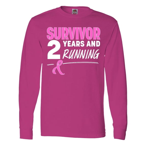 Inktastic Breast Cancer Survivor 2 Years and Running with Pink Ribbon Long Sleeve T-Shirt