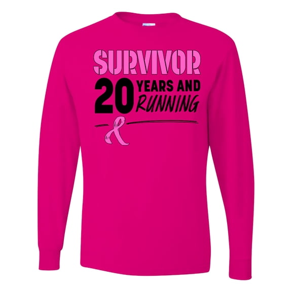 Inktastic Breast Cancer Survivor 20 Years and Running with Pink Ribbon Long Sleeve T-Shirt