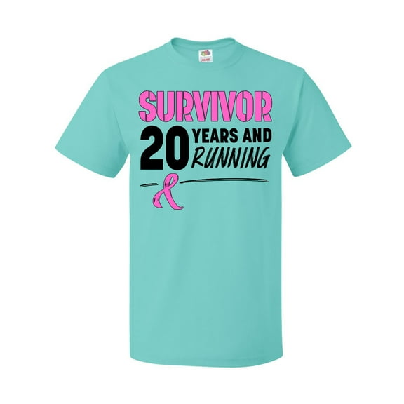 Inktastic Breast Cancer Survivor 20 Years and Running with Pink Ribbon T-Shirt
