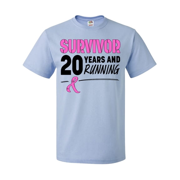 Inktastic Breast Cancer Survivor 20 Years and Running with Pink Ribbon T-Shirt