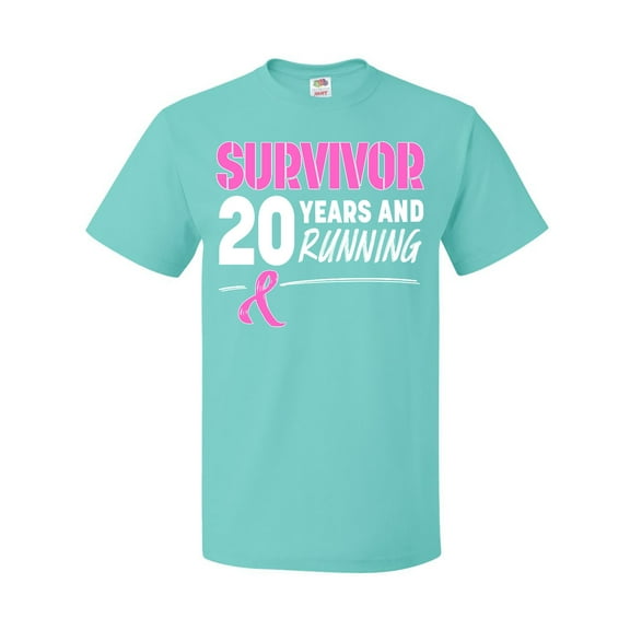 Inktastic Breast Cancer Survivor 20 Years and Running with Pink Ribbon T-Shirt