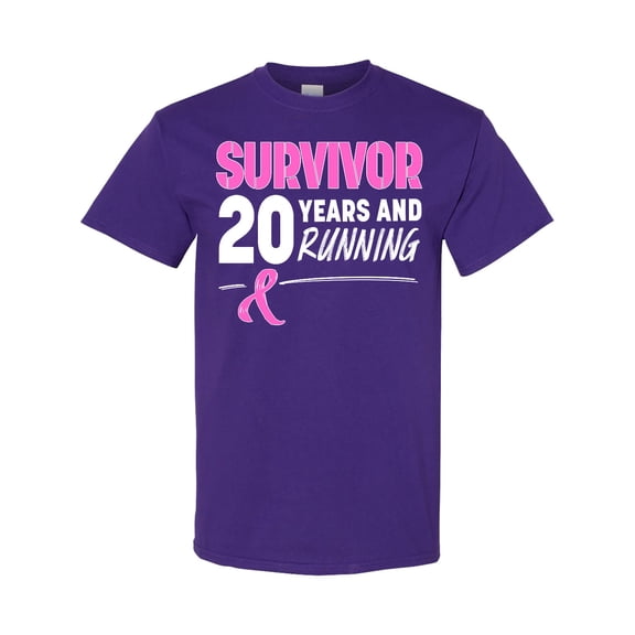 Inktastic Breast Cancer Survivor 20 Years and Running with Pink Ribbon T-Shirt