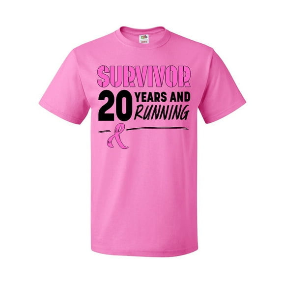 Inktastic Breast Cancer Survivor 20 Years and Running with Pink Ribbon T-Shirt