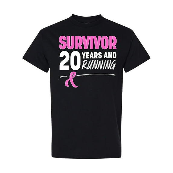 Inktastic Breast Cancer Survivor 20 Years and Running with Pink Ribbon T-Shirt