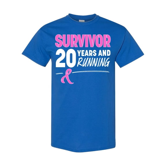 Inktastic Breast Cancer Survivor 20 Years and Running with Pink Ribbon T-Shirt