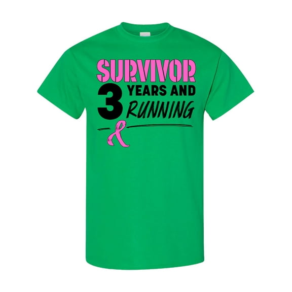 Inktastic Breast Cancer Survivor 3 Years and Running with Pink Ribbon T-Shirt