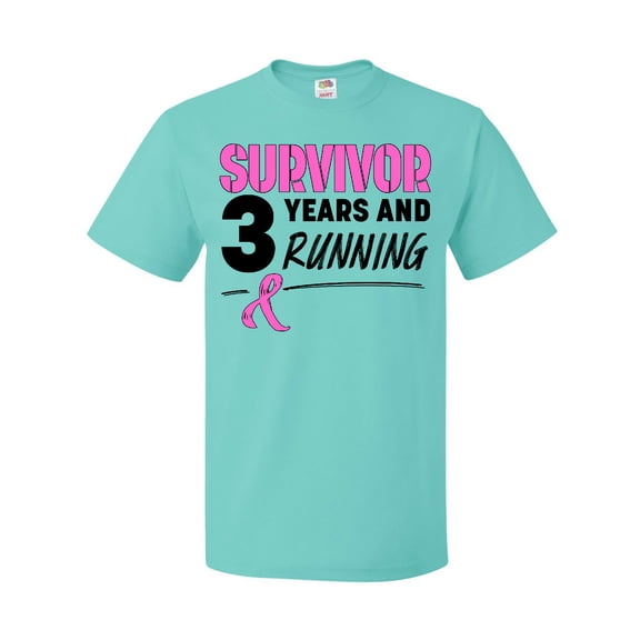 Inktastic Breast Cancer Survivor 3 Years and Running with Pink Ribbon T-Shirt