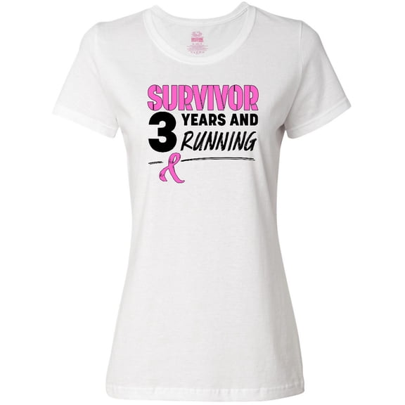 Inktastic Breast Cancer Survivor 3 Years and Running with Pink Ribbon Women's T-Shirt