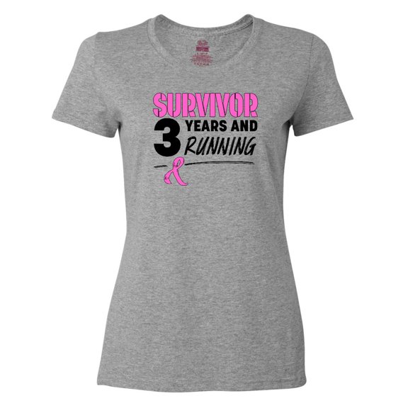 Inktastic Breast Cancer Survivor 3 Years and Running with Pink Ribbon Women's T-Shirt