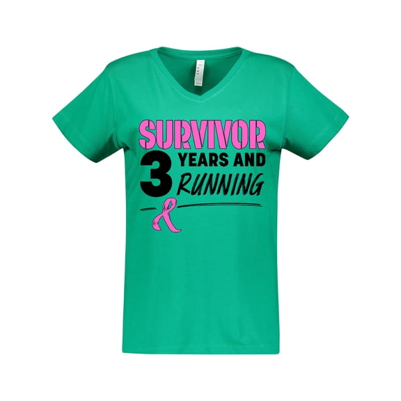 Inktastic Breast Cancer Survivor 3 Years and Running with Pink Ribbon Women's V-Neck T-Shirt