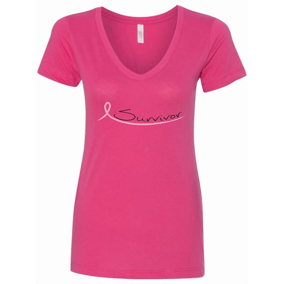 Inktastic Breast Cancer Survivor Pink Ribbon Women's V-Neck T-Shirt