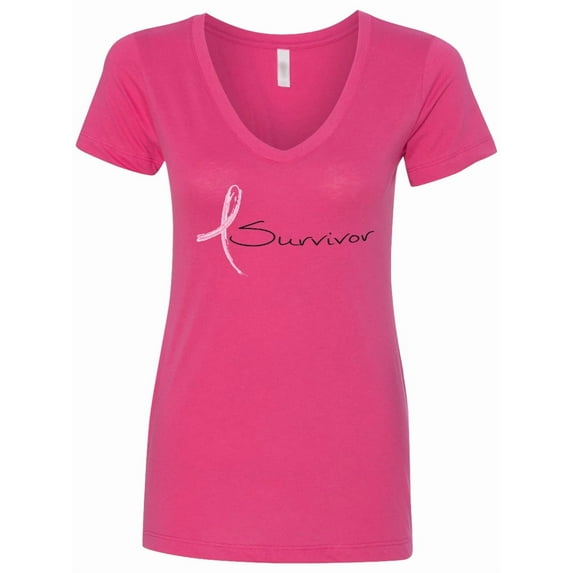 Inktastic Breast Cancer Survivor Pink Ribbon Women's V-Neck T-Shirt