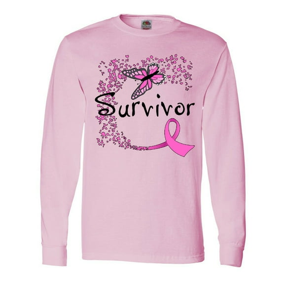 Inktastic Breast Cancer Survivor-butterfly Ribbon Long Sleeve T-Shirt