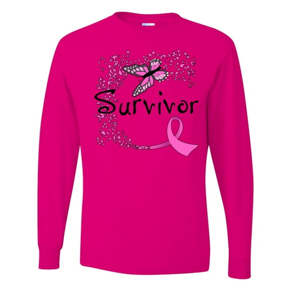 Inktastic Breast Cancer Survivor-butterfly Ribbon Long Sleeve T-Shirt