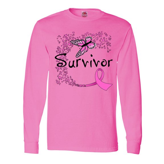 Inktastic Breast Cancer Survivor-butterfly Ribbon Long Sleeve T-Shirt