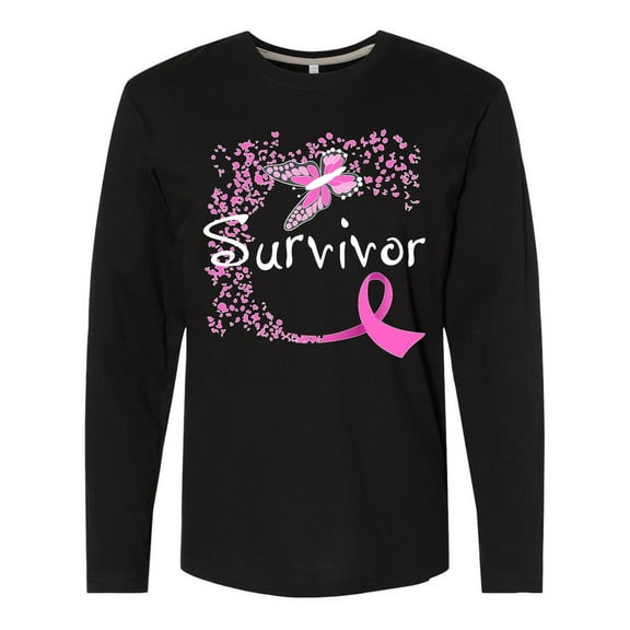 Inktastic Breast Cancer Survivor-butterfly Ribbon Long Sleeve T-Shirt
