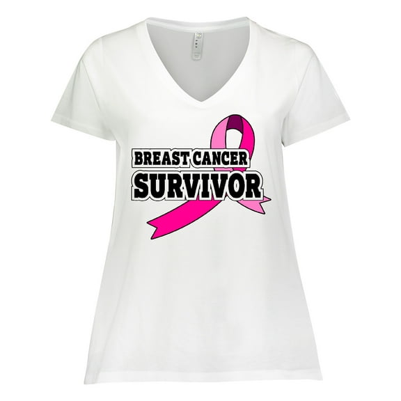 Inktastic Breast Cancer Survivor with Pink Ribbon Women's Plus Size V-Neck T-Shirt