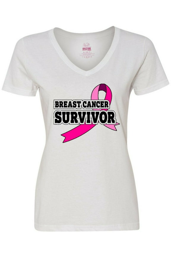 Breast Cancer Survivor with Pink Ribbon Women's V-Neck T-Shirt