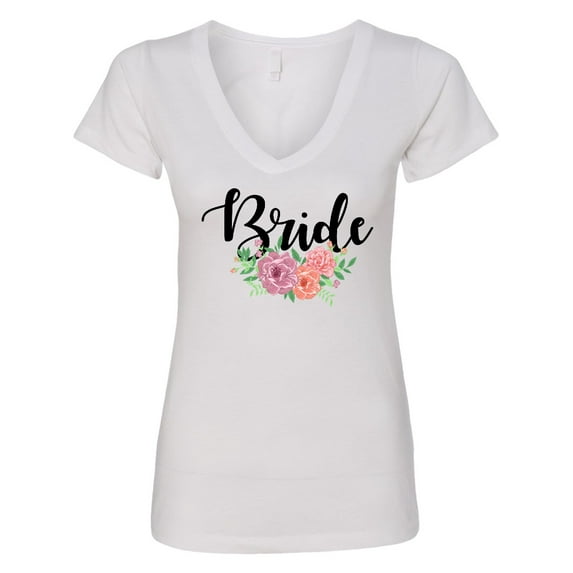 Inktastic Bride with Flower Illustration Women's V-Neck T-Shirt