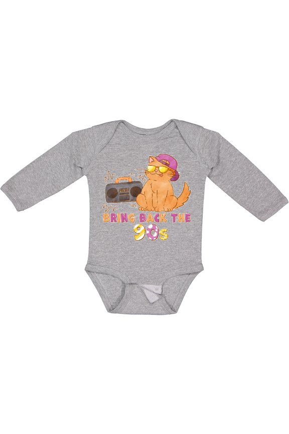 Bring Back The 90s Cool Orange Cat Boys or Girls Long Sleeve Baby Bodysuit