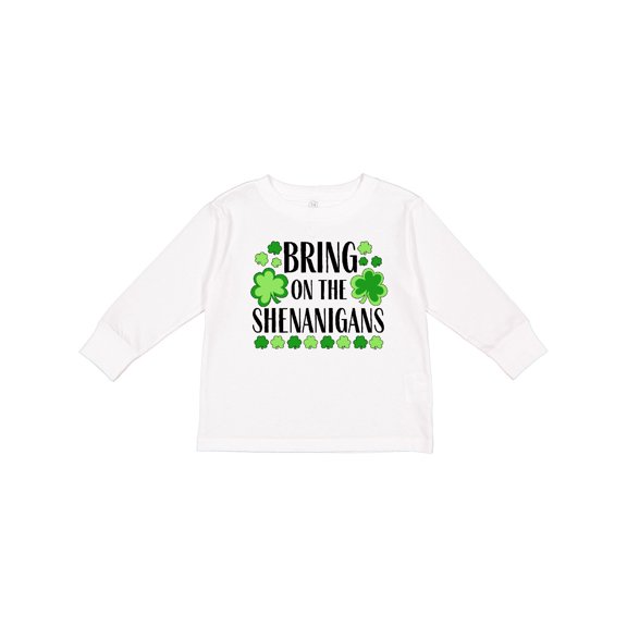 Bring on the Shenanigans St. Patrick's Day Shamrocks Long Sleeve Toddler T-Shirt