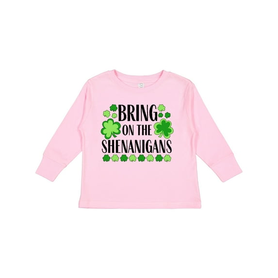 Bring on the Shenanigans St. Patrick's Day Shamrocks Long Sleeve Toddler T-Shirt