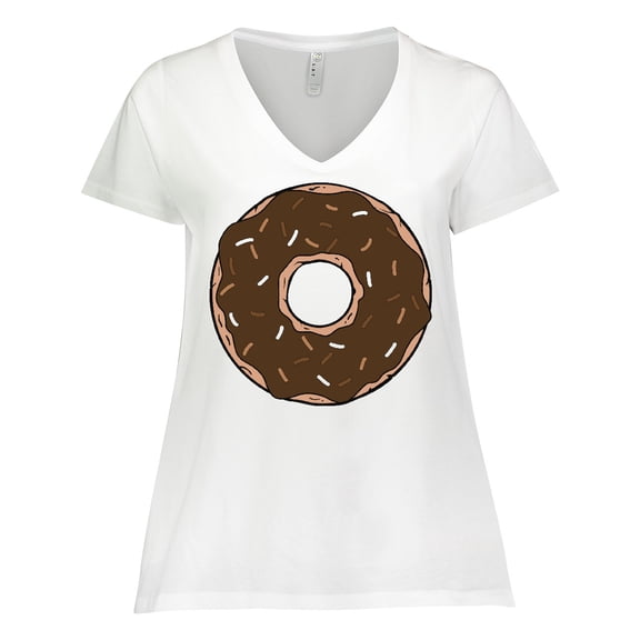 Inktastic Brown Donut, Donut With Chocolate Sprinkles, Frosting Women's Plus Size V-Neck T-Shirt