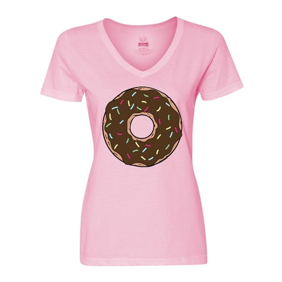Inktastic Brown Donut, Donut With Colorful Sprinkles, Frosting Women's V-Neck T-Shirt