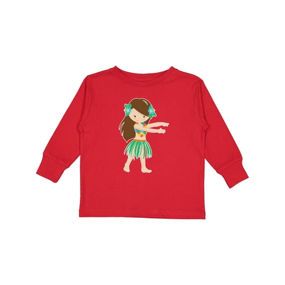 Inktastic Brown Haired Hula Girl Girls Long Sleeve Toddler T-Shirt