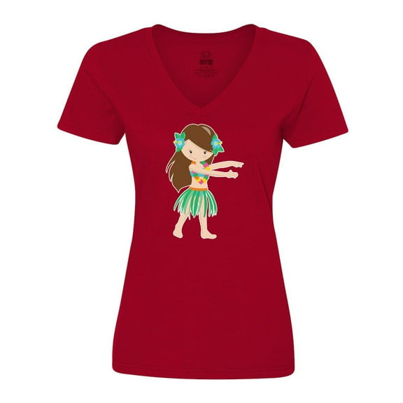 Inktastic Brown Haired Hula Girl Women's V-Neck T-Shirt