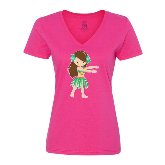 Inktastic Brown Haired Hula Girl Women's V-Neck T-Shirt