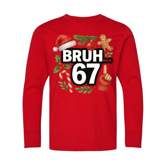 Inktastic Bruh 67 Christmas Holiday Cheer Long Sleeve Youth T-Shirt