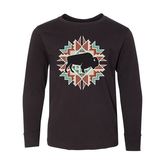 Inktastic Buffalo Cute Western Pattern Long Sleeve Youth T-Shirt