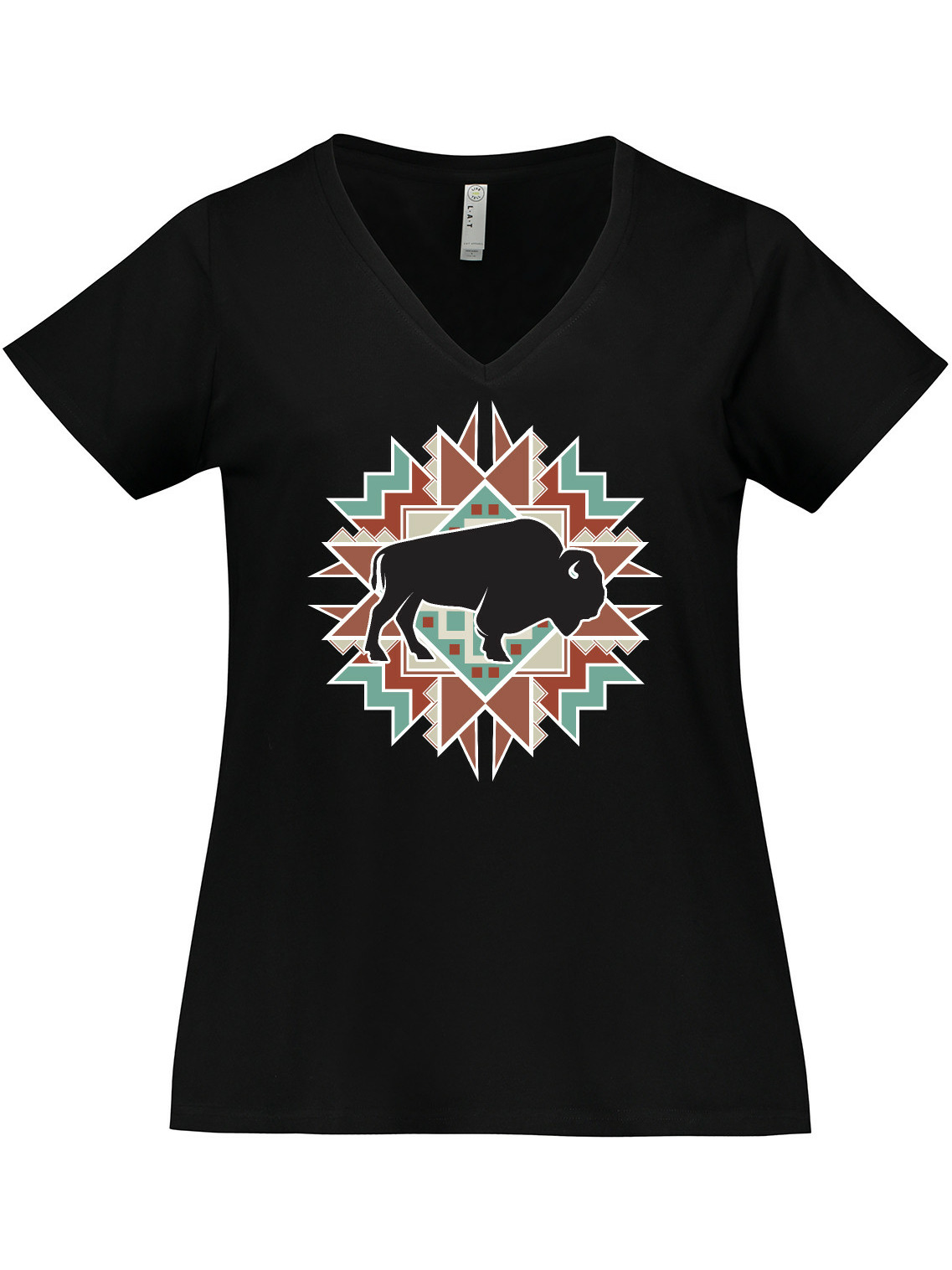 Inktastic Buffalo Cute Western Pattern Women's Plus Size V-Neck T-Shirt - image 1 of 4