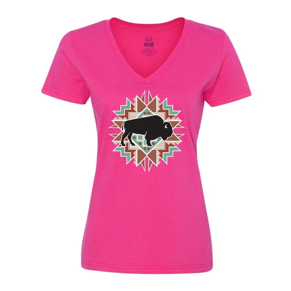 Inktastic Buffalo Cute Western Pattern Women's V-Neck T-Shirt