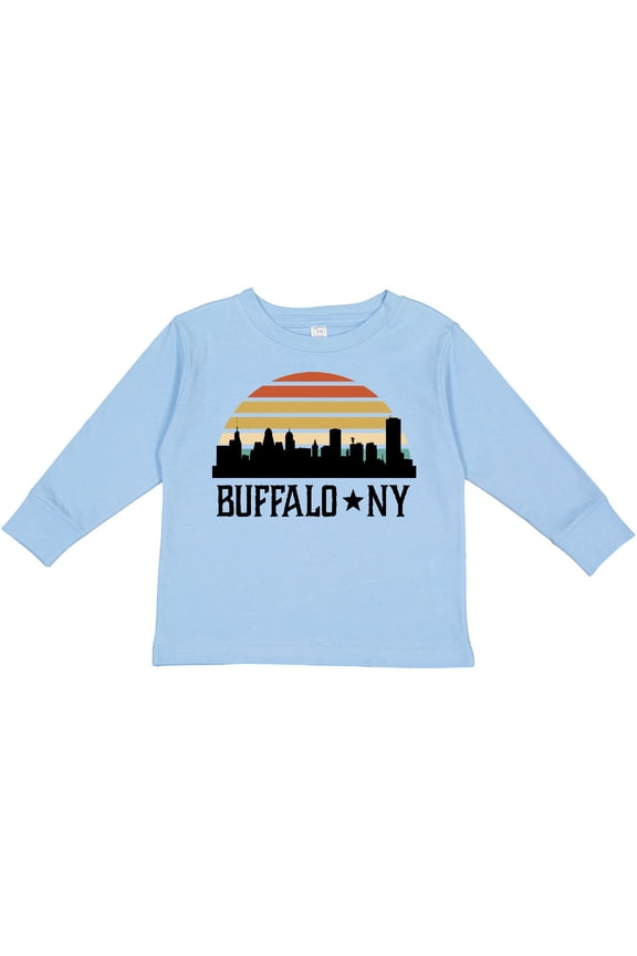 Buffalo New York Skyline Retro Boys or Girls Long Sleeve Toddler T-Shirt