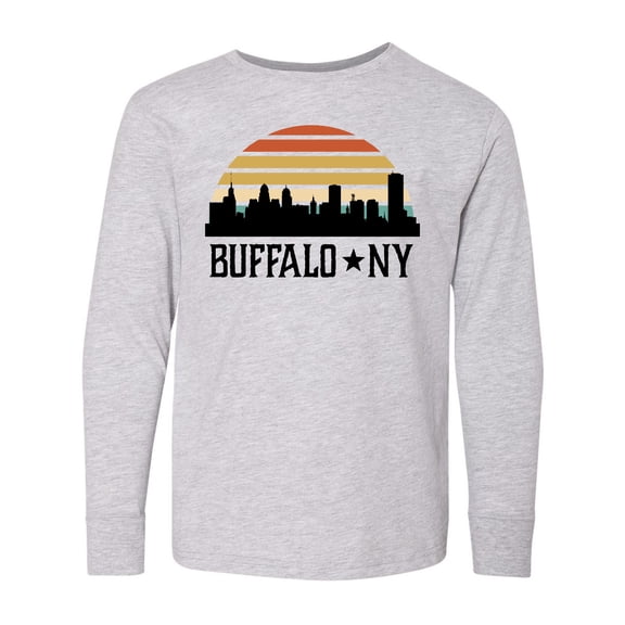 Inktastic Buffalo New York Skyline Retro Long Sleeve Youth T-Shirt