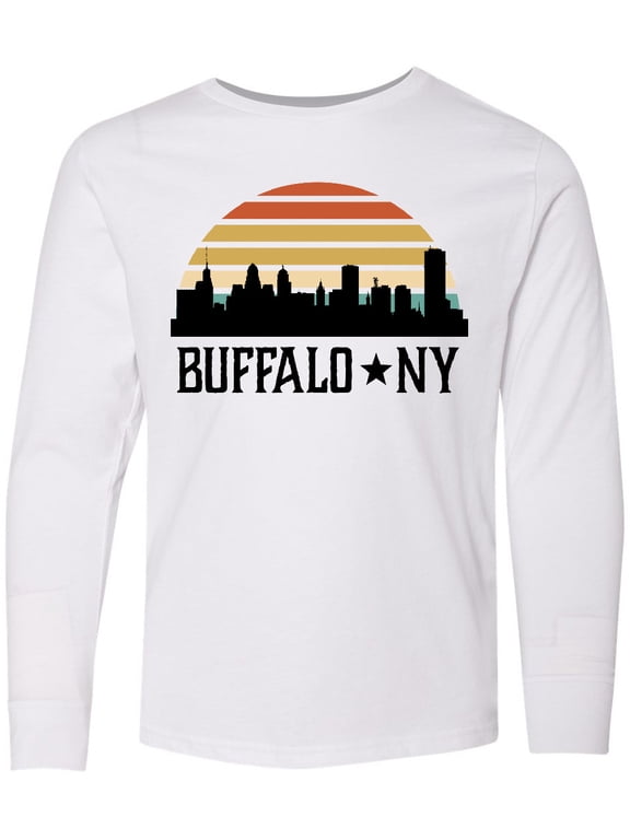Buffalo New York Skyline Retro Long Sleeve Youth T-Shirt