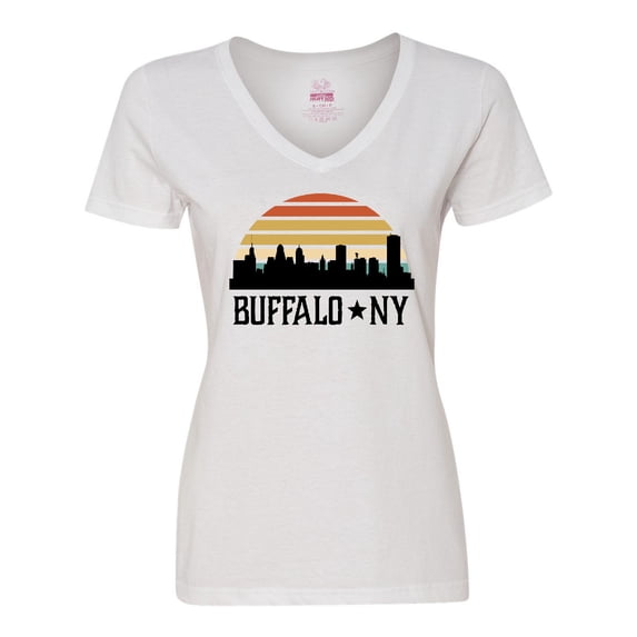 Inktastic Buffalo New York Skyline Retro Women's V-Neck T-Shirt