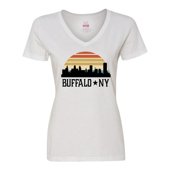 Inktastic Buffalo New York Skyline Retro Women's V-Neck T-Shirt