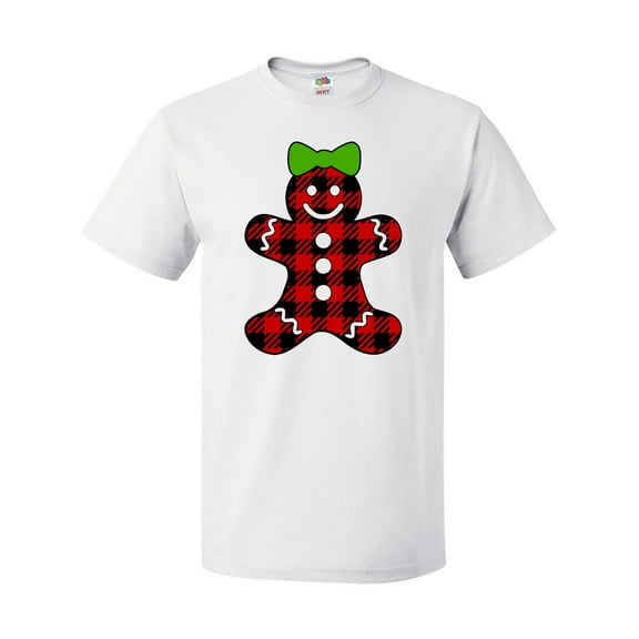 Inktastic Buffalo Plaid Gingerbread Girl with Green Bow T-Shirt