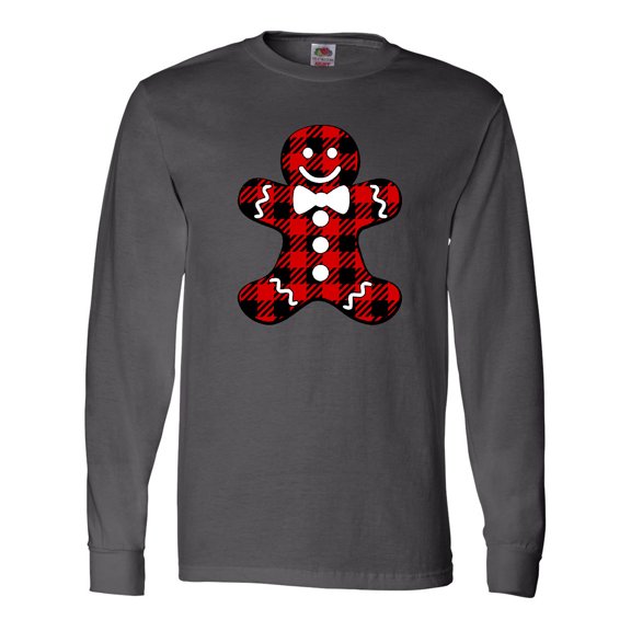 Inktastic Buffalo Plaid Gingerbread Man Long Sleeve T-Shirt
