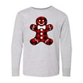 thumbnail image 1 of Inktastic Buffalo Plaid Gingerbread Man Long Sleeve Youth T-Shirt, 1 of 5