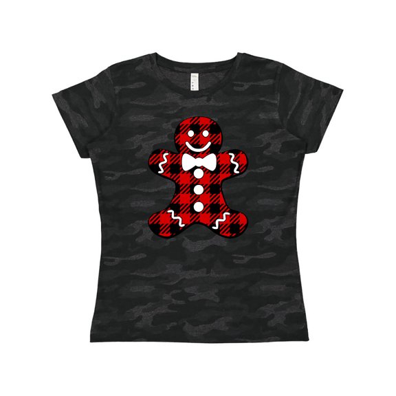 Inktastic Buffalo Plaid Gingerbread Man Women's T-Shirt