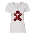 thumbnail image 1 of Inktastic Buffalo Plaid Gingerbread Man Women's V-Neck T-Shirt, 1 of 5