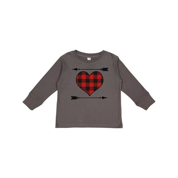 Inktastic Buffalo Plaid Valentines Day Heart Boys or Girls Long Sleeve Toddler T-Shirt
