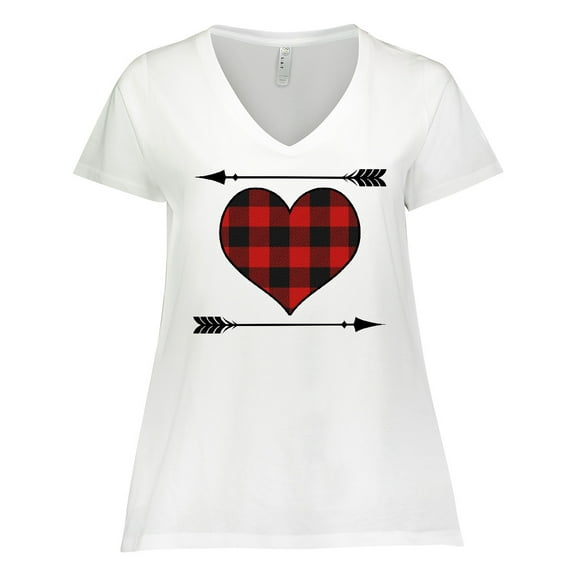 Inktastic Buffalo Plaid Valentines Day Heart Women's Plus Size V-Neck T-Shirt