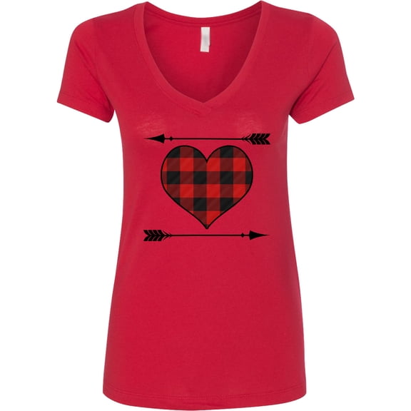 Inktastic Buffalo Plaid Valentines Day Heart Women's V-Neck T-Shirt