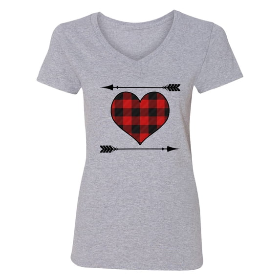Inktastic Buffalo Plaid Valentines Day Heart Women's V-Neck T-Shirt
