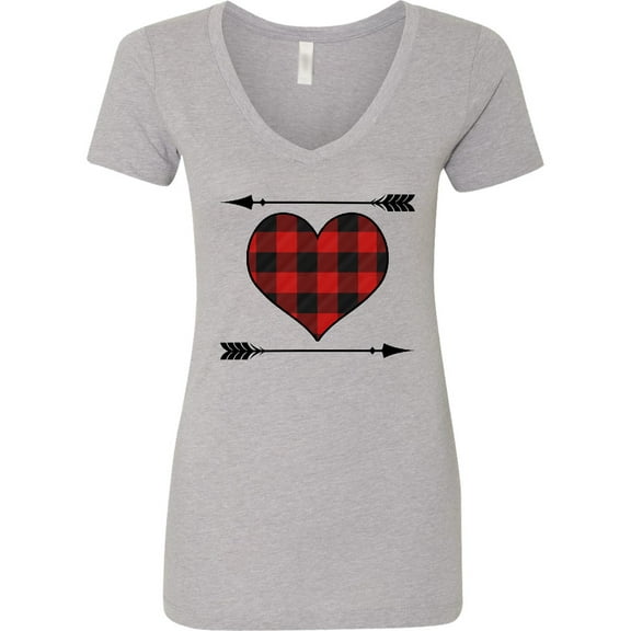 Inktastic Buffalo Plaid Valentines Day Heart Women's V-Neck T-Shirt